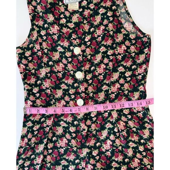 Vtg 90s Floral Romper Wide Leg Pants Jumpsuit Palazzo Crop V Neck Button Y2K 3/4 - Picture 11 of 15